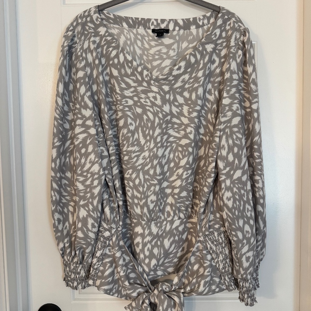 Ann Taylor Abstract Print Tie Hem Blouse - Size XL
